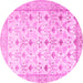 Round Machine Washable Persian Pink Traditional Rug, wshtr3296pnk