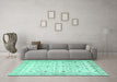 Machine Washable Persian Turquoise Traditional Area Rugs in a Living Room,, wshtr3296turq