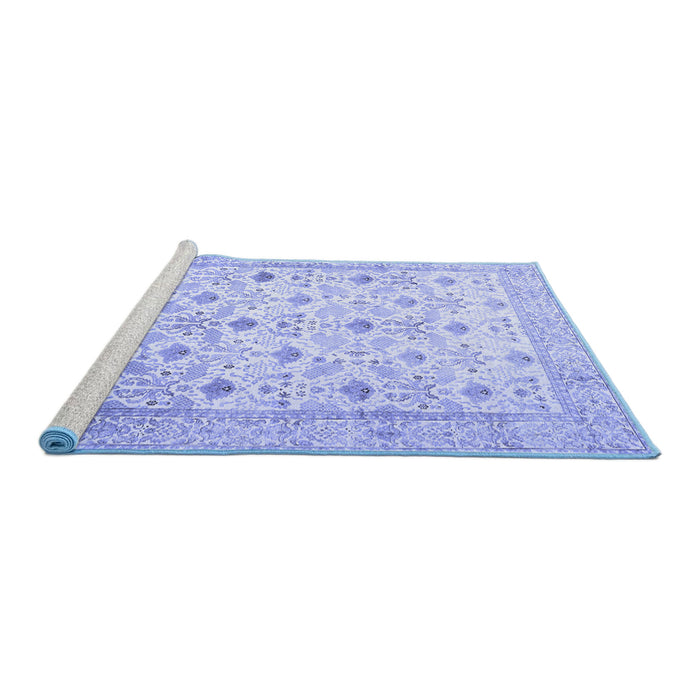 Sideview of Machine Washable Persian Blue Traditional Rug, wshtr3296blu