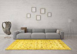 Machine Washable Persian Yellow Traditional Rug in a Living Room, wshtr3296yw