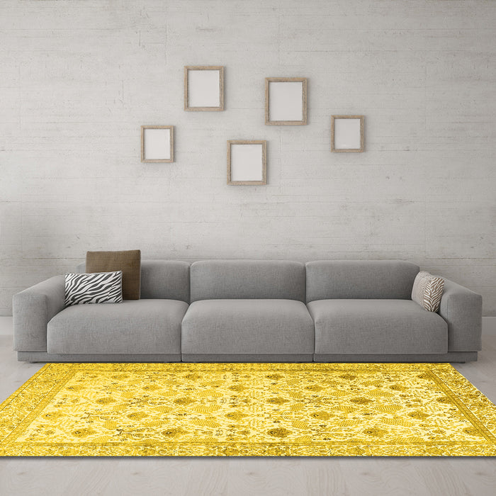 Machine Washable Persian Yellow Traditional Rug in a Living Room, wshtr3296yw
