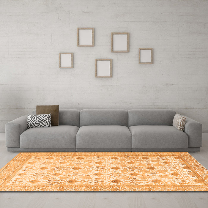 Machine Washable Persian Orange Traditional Area Rugs in a Living Room, wshtr3296org