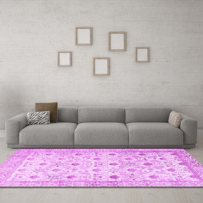 Machine Washable Persian Purple Traditional Area Rugs in a Living Room, wshtr3296pur