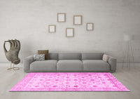 Machine Washable Persian Pink Traditional Rug, wshtr3296pnk