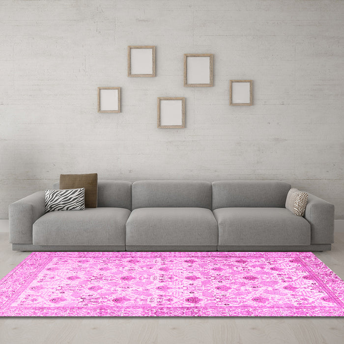 Machine Washable Persian Pink Traditional Rug in a Living Room, wshtr3296pnk