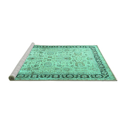 Sideview of Machine Washable Persian Turquoise Traditional Area Rugs, wshtr3297turq