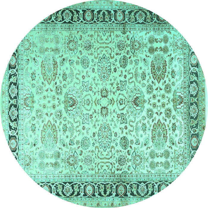 Round Machine Washable Persian Turquoise Traditional Area Rugs, wshtr3297turq