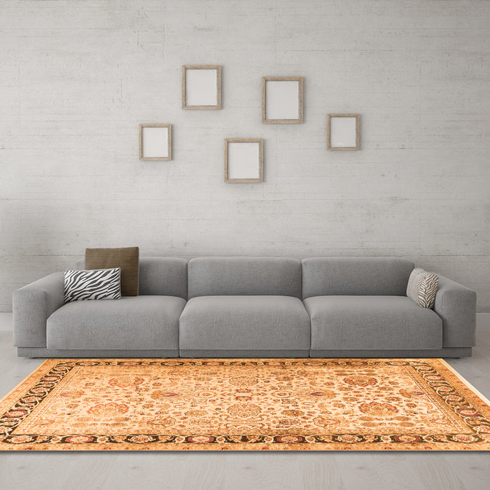 Machine Washable Persian Orange Traditional Area Rugs in a Living Room, wshtr3297org