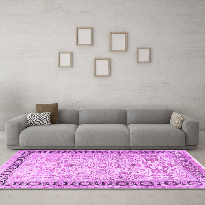 Machine Washable Persian Purple Traditional Area Rugs in a Living Room, wshtr3297pur