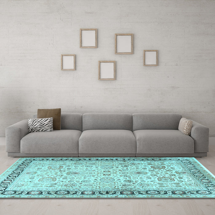 Machine Washable Persian Light Blue Traditional Rug in a Living Room, wshtr3297lblu