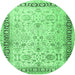 Round Persian Emerald Green Traditional Rug, tr3297emgrn