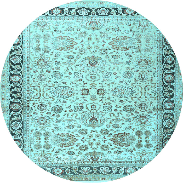 Round Machine Washable Persian Light Blue Traditional Rug, wshtr3297lblu