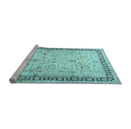 Sideview of Machine Washable Persian Light Blue Traditional Rug, wshtr3297lblu