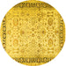 Round Machine Washable Persian Yellow Traditional Rug, wshtr3297yw