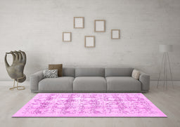 Machine Washable Persian Pink Traditional Rug in a Living Room, wshtr3298pnk