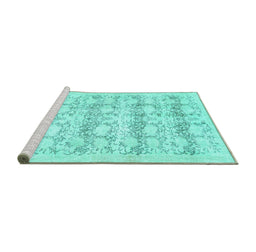 Sideview of Machine Washable Persian Turquoise Traditional Area Rugs, wshtr3298turq