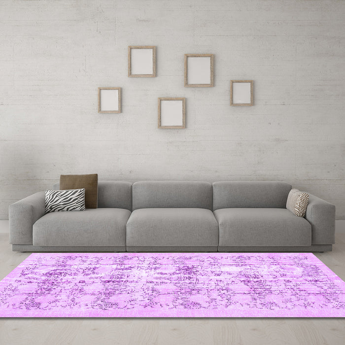 Machine Washable Persian Purple Traditional Area Rugs in a Living Room, wshtr3298pur