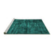 Sideview of Machine Washable Persian Turquoise Bohemian Area Rugs, wshtr3299turq