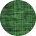 Round Machine Washable Persian Emerald Green Bohemian Area Rugs, wshtr3299emgrn