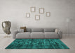 Machine Washable Persian Turquoise Bohemian Area Rugs in a Living Room,, wshtr3299turq