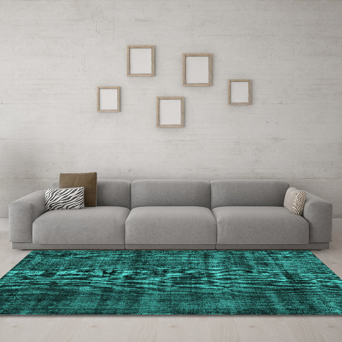 Machine Washable Persian Turquoise Bohemian Area Rugs in a Living Room,, wshtr3299turq