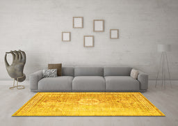 Machine Washable Persian Yellow Traditional Rug in a Living Room, wshtr329yw