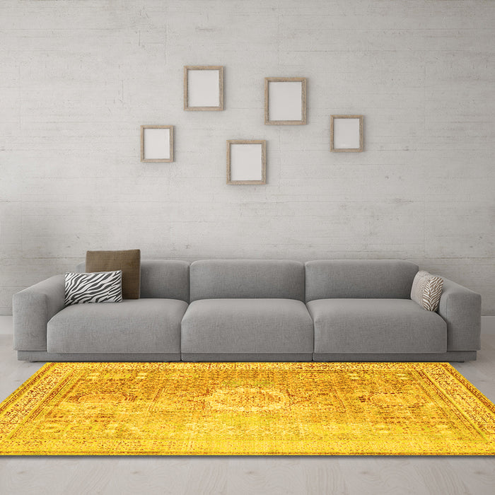 Machine Washable Persian Yellow Traditional Rug in a Living Room, wshtr329yw