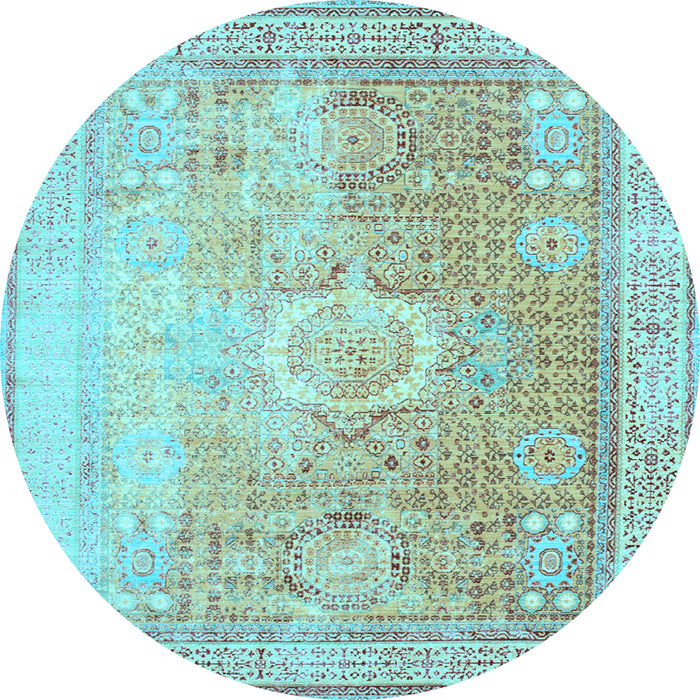 Round Machine Washable Persian Light Blue Traditional Rug, wshtr329lblu