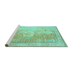Sideview of Machine Washable Persian Turquoise Traditional Area Rugs, wshtr329turq