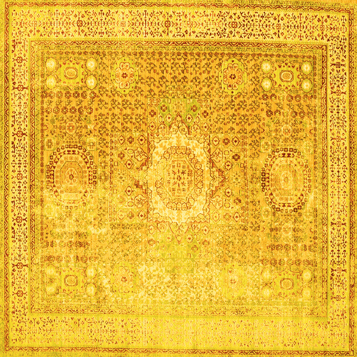 Square Machine Washable Persian Yellow Traditional Rug, wshtr329yw