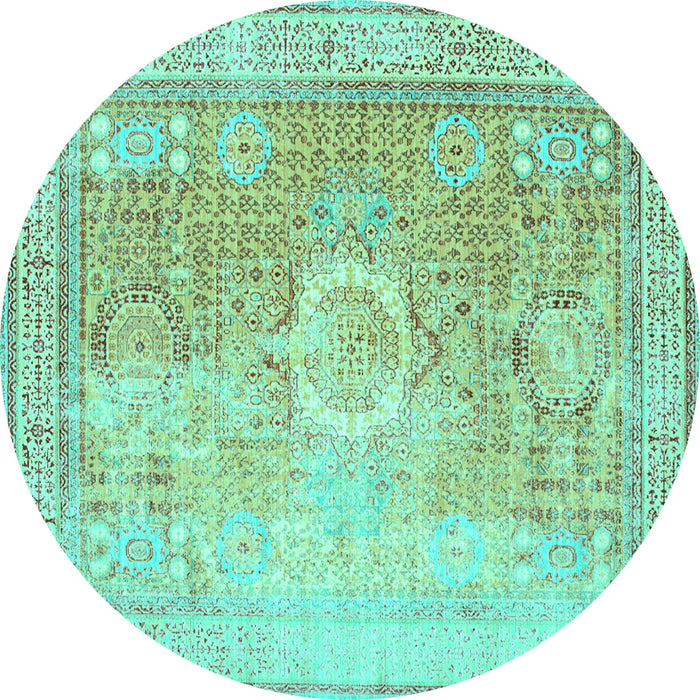 Round Machine Washable Persian Turquoise Traditional Area Rugs, wshtr329turq