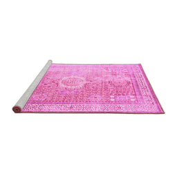 Sideview of Machine Washable Persian Pink Traditional Rug, wshtr329pnk