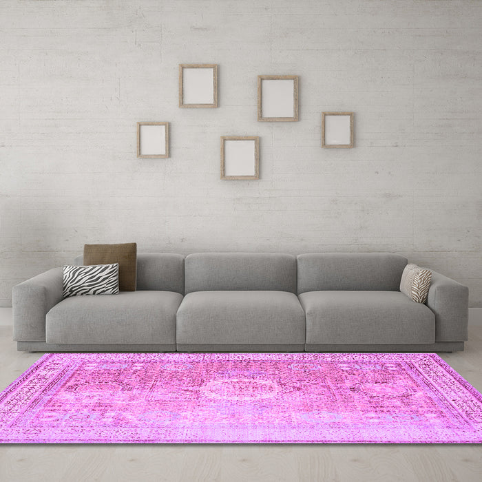 Machine Washable Persian Purple Traditional Area Rugs in a Living Room, wshtr329pur