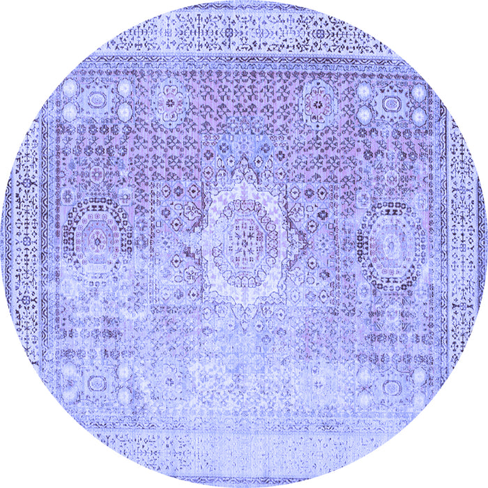 Round Machine Washable Persian Blue Traditional Rug, wshtr329blu