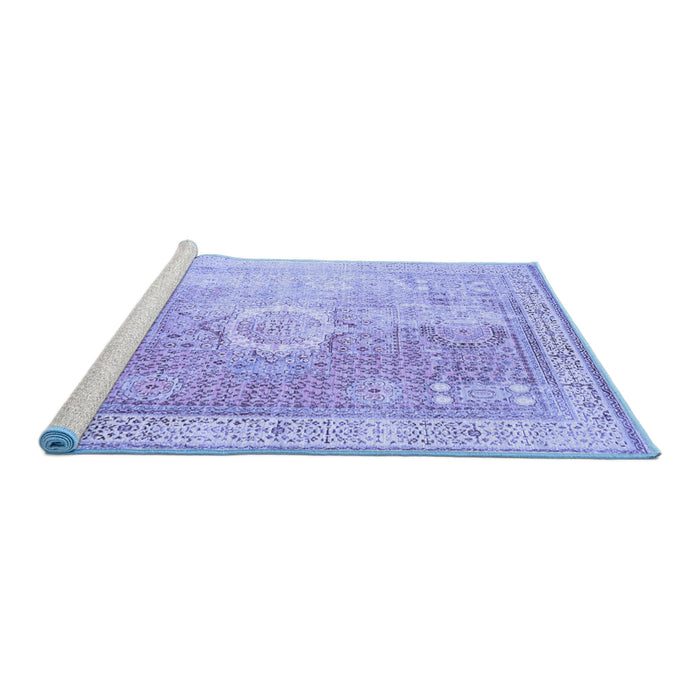 Sideview of Machine Washable Persian Blue Traditional Rug, wshtr329blu