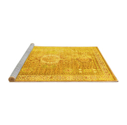 Sideview of Machine Washable Persian Yellow Traditional Rug, wshtr329yw