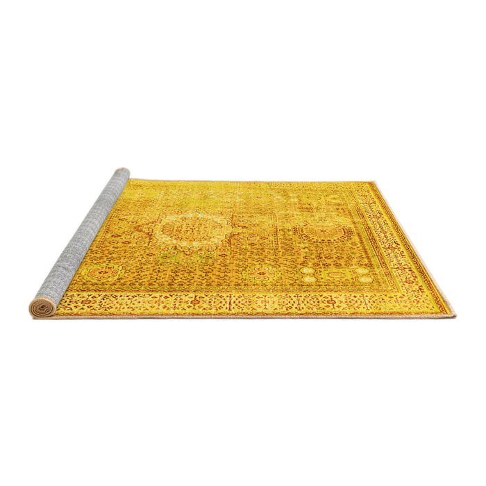 Sideview of Machine Washable Persian Yellow Traditional Rug, wshtr329yw