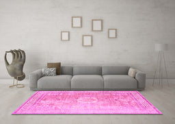 Machine Washable Persian Pink Traditional Rug in a Living Room, wshtr329pnk