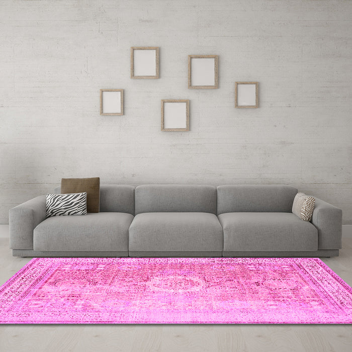 Machine Washable Persian Pink Traditional Rug in a Living Room, wshtr329pnk