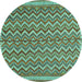 Round Machine Washable Southwestern Turquoise Country Area Rugs, wshtr32turq