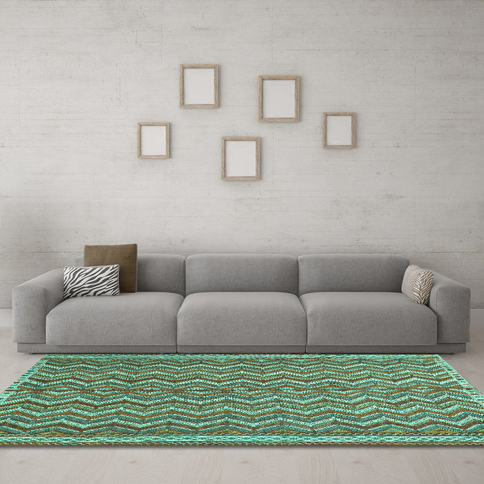 Machine Washable Southwestern Turquoise Country Area Rugs in a Living Room,, wshtr32turq