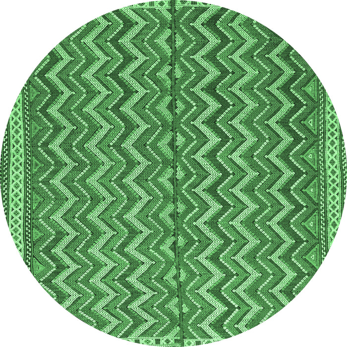 Round Machine Washable Southwestern Emerald Green Country Area Rugs, wshtr32emgrn