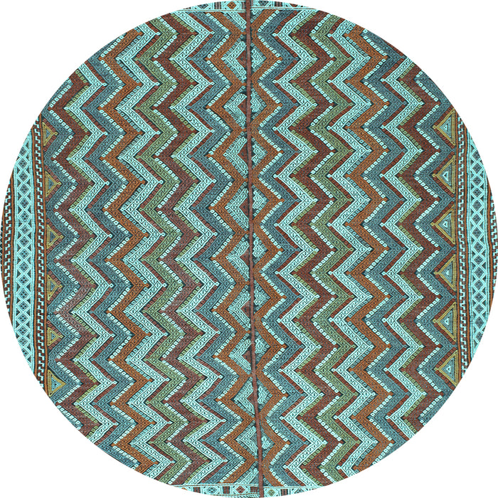 Round Machine Washable Southwestern Light Blue Country Rug, wshtr32lblu