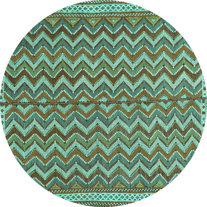 Round Southwestern Turquoise Country Rug, tr32turq