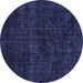 Round Machine Washable Persian Blue Bohemian Rug, wshtr3301blu