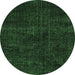 Round Machine Washable Persian Emerald Green Bohemian Area Rugs, wshtr3301emgrn