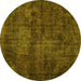 Round Persian Yellow Traditional Rug, tr3302yw