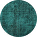 Round Machine Washable Persian Turquoise Traditional Area Rugs, wshtr3302turq