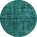 Round Machine Washable Persian Turquoise Traditional Area Rugs, wshtr3303turq