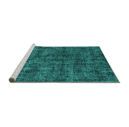 Sideview of Machine Washable Persian Turquoise Traditional Area Rugs, wshtr3303turq